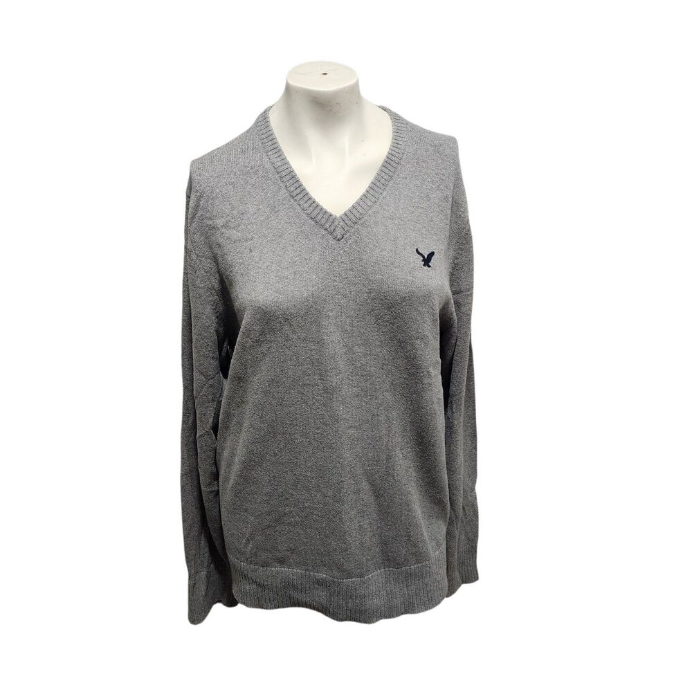 American Eagle Gray V-Neck Sweater Men’s L Classic Preppy Casual Knit